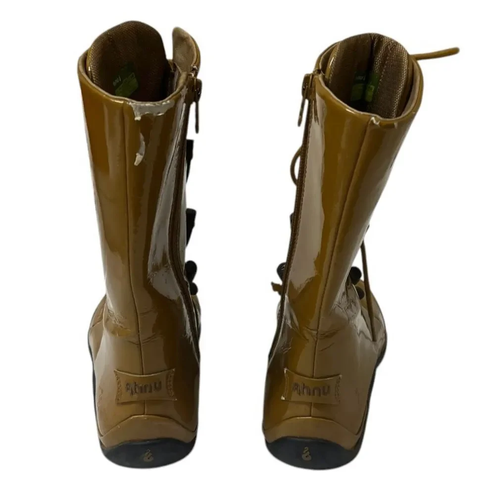 AHNU Women’s Brown Patent Leather Outdoor Lace Up Rain Boot SZ 6